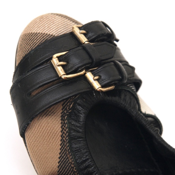 BURBERRY Flats Ballerina NOVA Check Fabric Elasticized Buckles Leather Ballet 37 - Picture 13 of 13